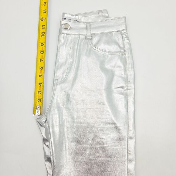 Zara High Rise Silver Jeans Womens Size 6 Straight Leg Futuristic Cybercore Y3K - Picture 9 of 10